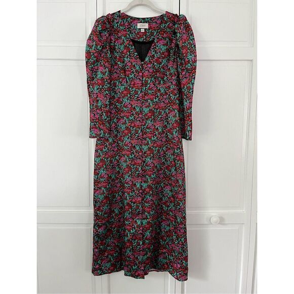 J. Crew Drapey Puff Sleeve Dress In Ratti Red Blooms Collection Dress Size 2 EUC - Picture 2 of 12
